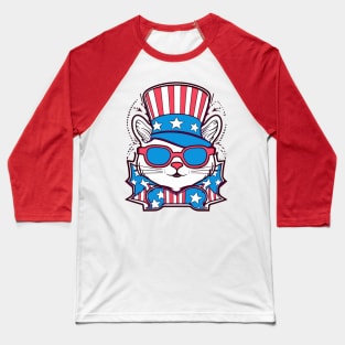 Adorable Cat with Patriotic Style Baseball T-Shirt